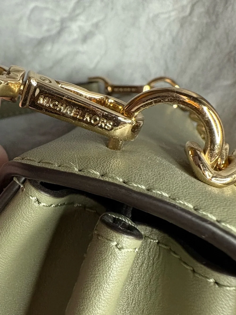 Michael Kors Sage Green Leather Crossbody with Gold Chain Accent